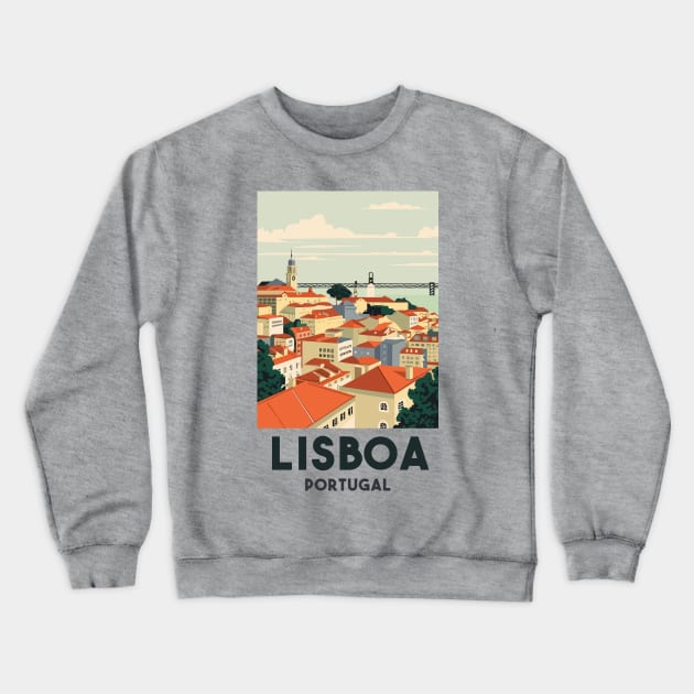 A Vintage Travel Art of Lisbon - Portugal Crewneck Sweatshirt by goodoldvintage